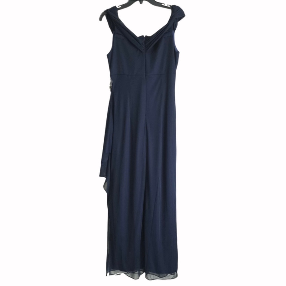 Alex Evenings Off Shoulder Gown Blue Chiffon Bead Embellished Dress Size 10 - Picture 4 of 7